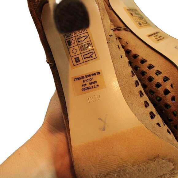 Pierre Dumas Lattice Suede Tan Ankle Heel with Peep Toe 8.5 Women’s - Picture 12 of 12